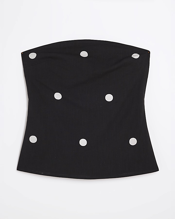 Black Sleeveless Polka Dot Bandeau Top