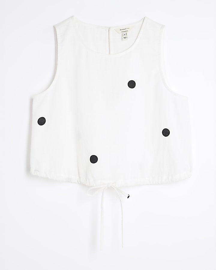 White Polka Dot Sleeveless Tank Top