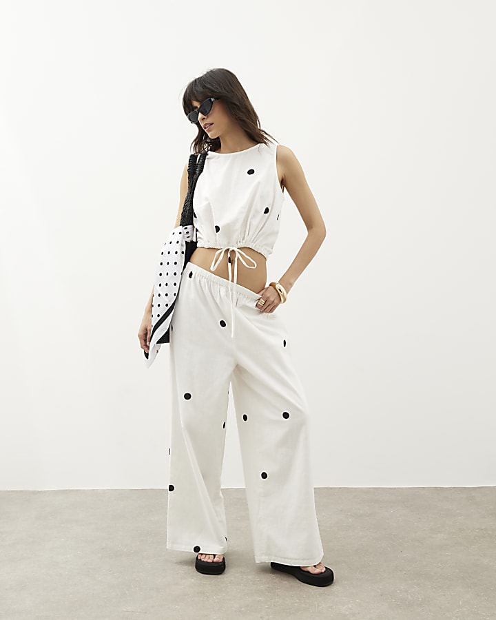 White Polka Dot Sleeveless Tank Top