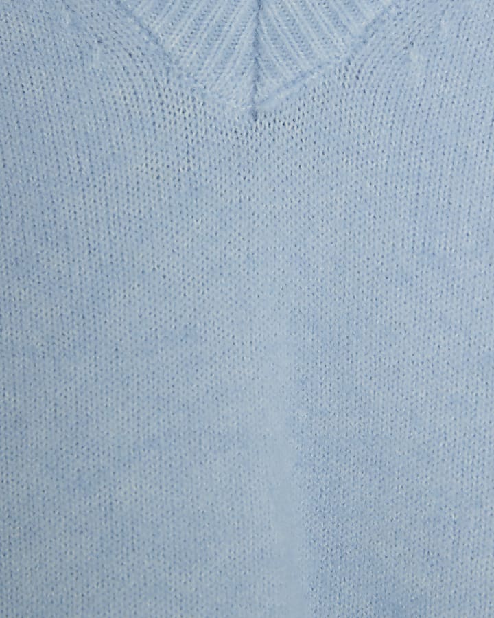 Blue V-Neck Knitted Jumper