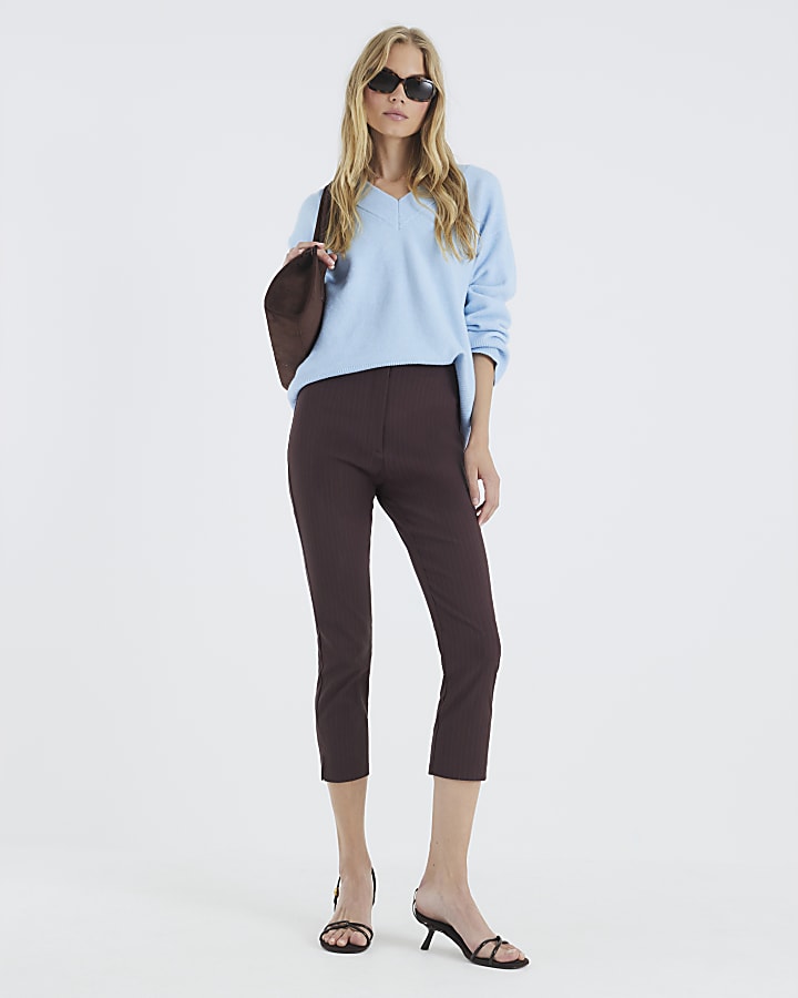 Blue V-Neck Knitted Jumper