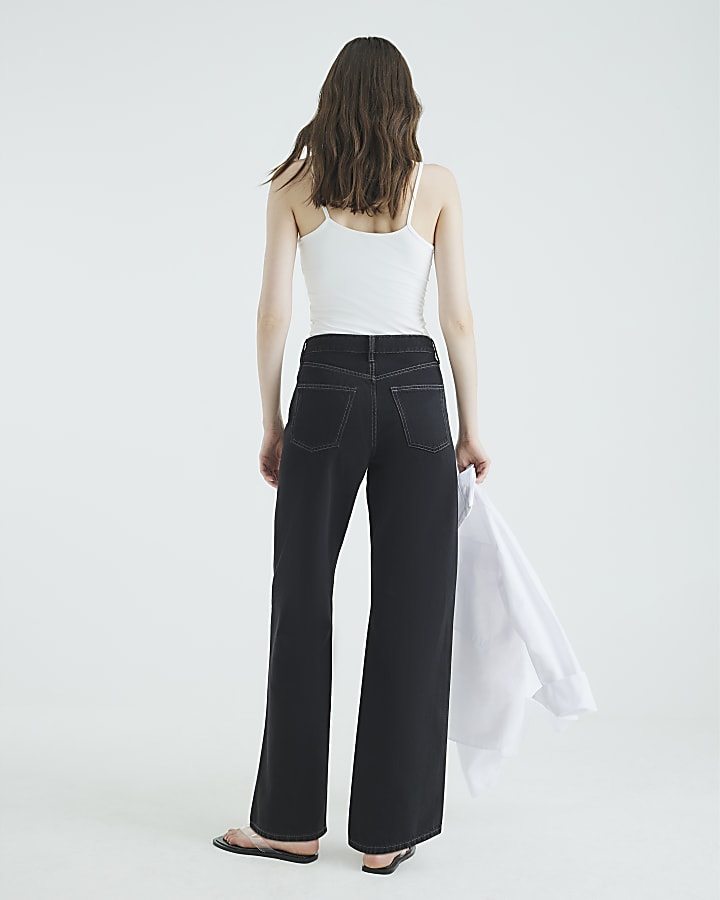 Black High Rise Relaxed Straight Leg Jeans