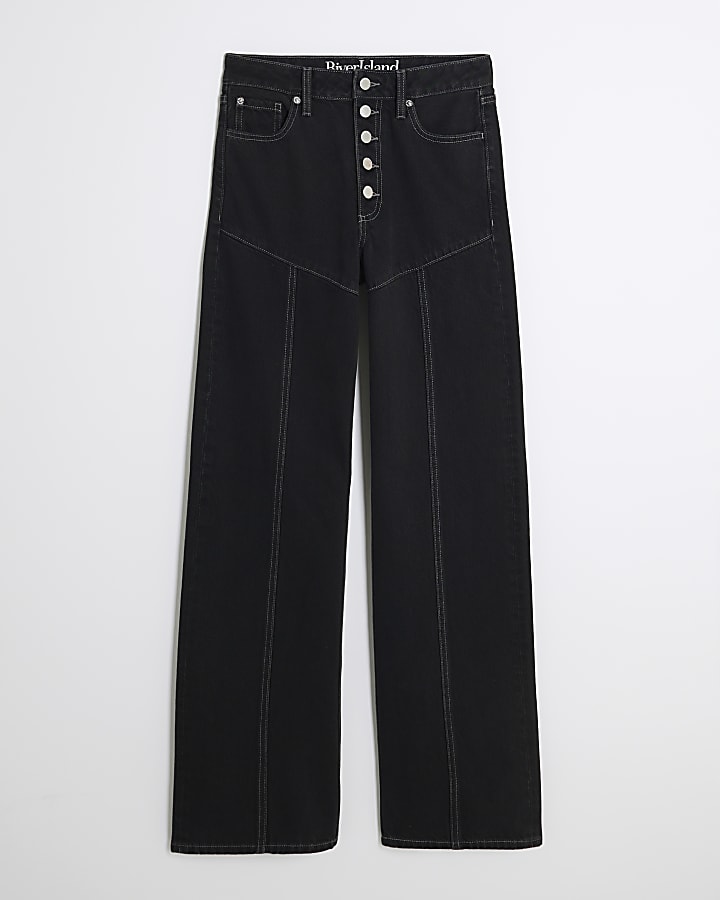 Black High Rise Relaxed Straight Leg Jeans