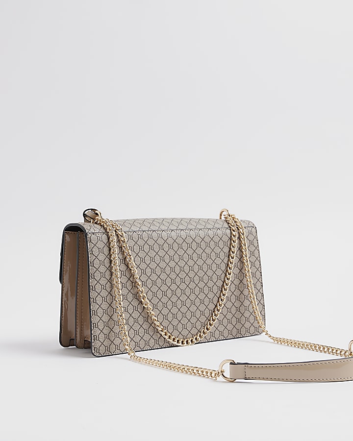 Brown Monogram Print Shoulder bag