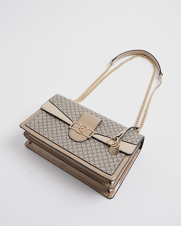 Brown Monogram Print Shoulder bag