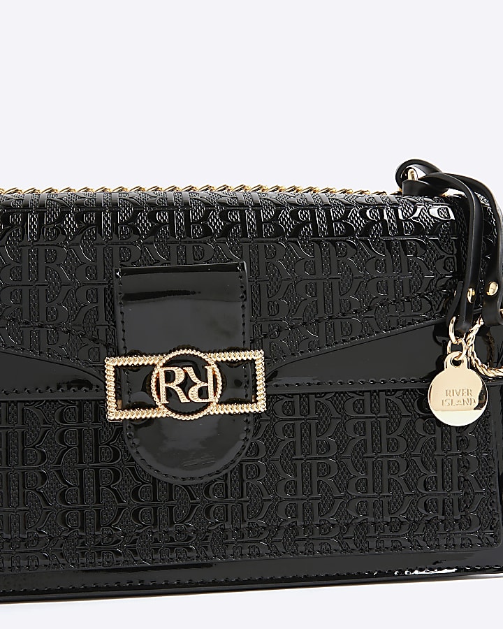 Black Patent RR Panelled Shoulder Bag
