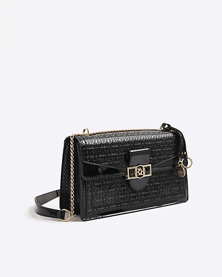 Black Patent RR Panelled Shoulder Bag