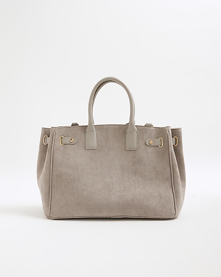 Grey Faux Suede Tote Bag