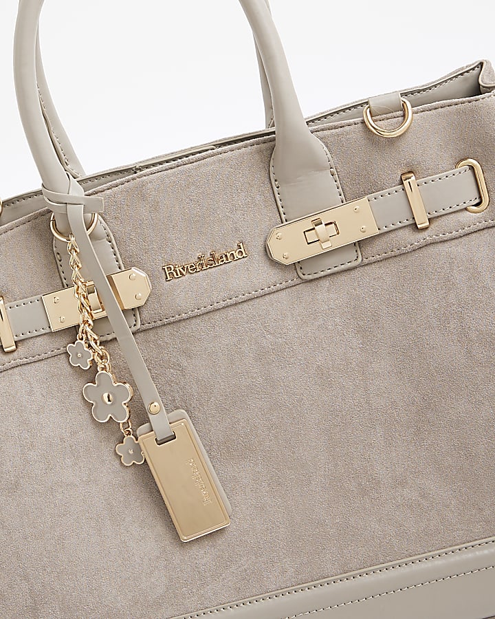 Grey Faux Suede Tote Bag