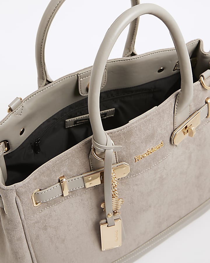 Grey Faux Suede Tote Bag