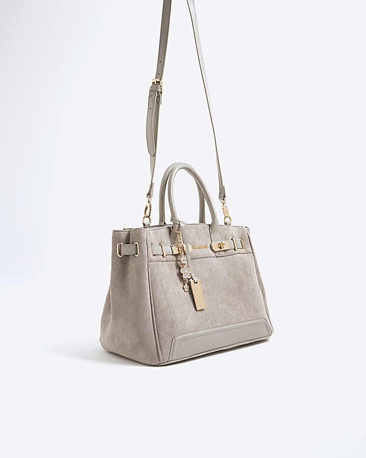 Grey Faux Suede Tote Bag
