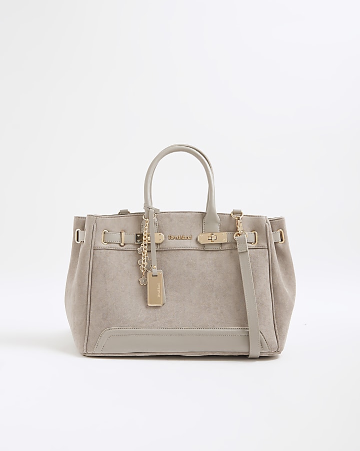 Grey Faux Suede Tote Bag
