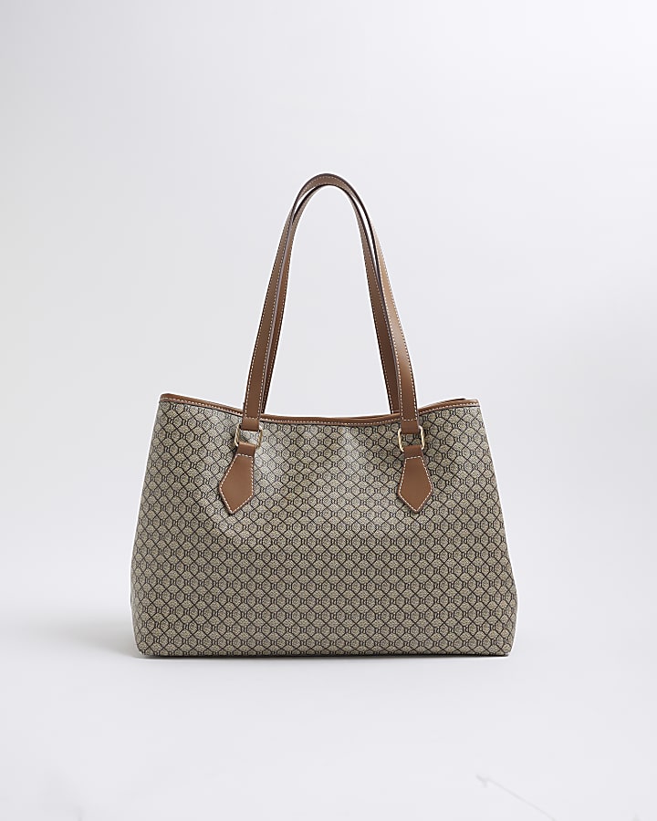 Brown RI Monogram Tote And Purse Bag Bundle