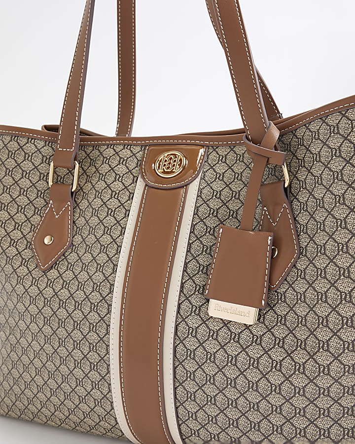 Brown RI Monogram Tote And Purse Bag Bundle