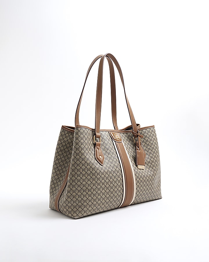 Brown RI Monogram Tote And Purse Bag Bundle