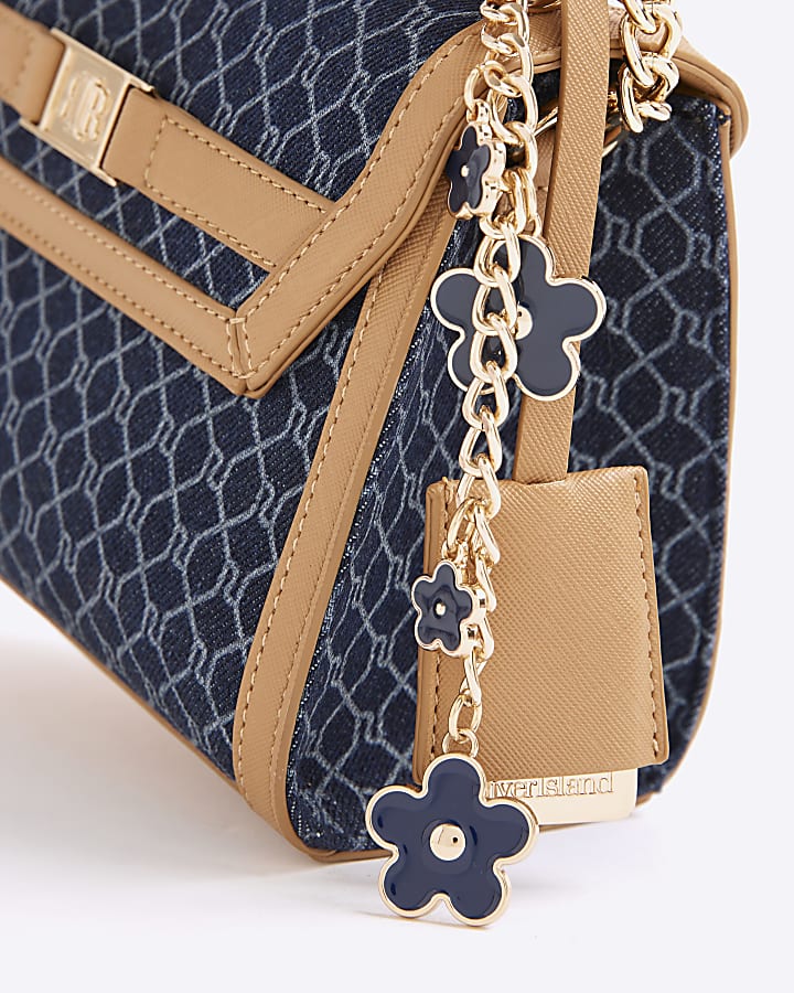 Blue Denim RI Monogram Mini Cross Body Bag