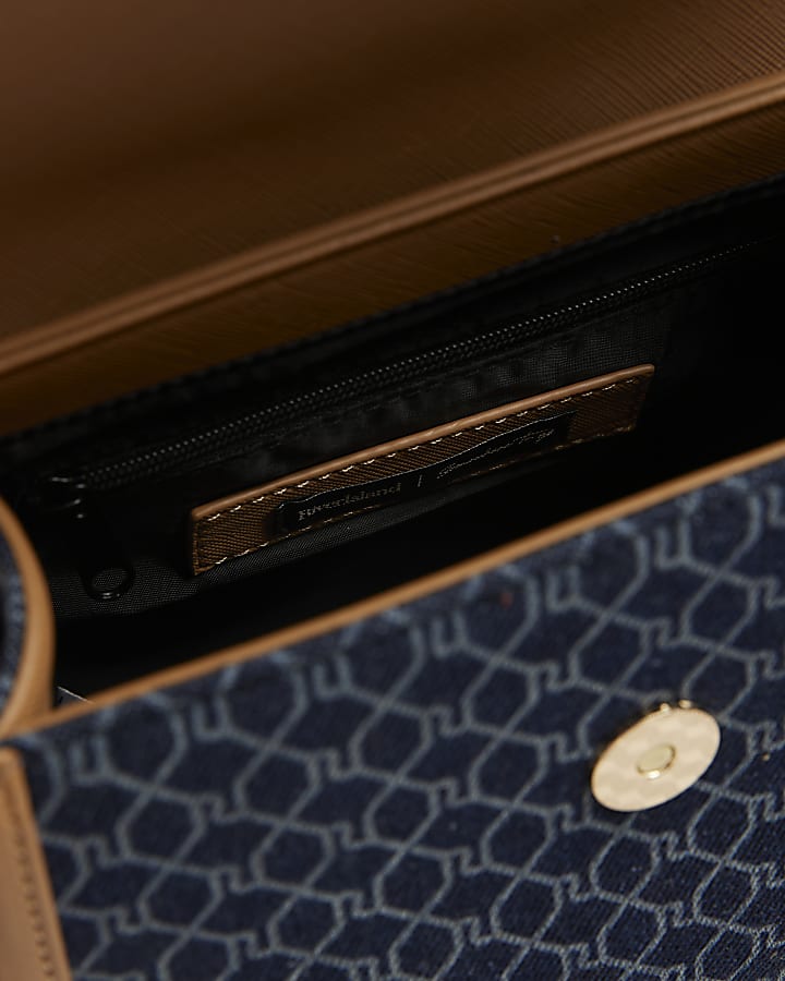 Blue Denim RI Monogram Mini Cross Body Bag
