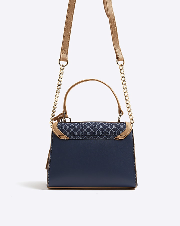 Blue Denim RI Monogram Mini Cross Body Bag