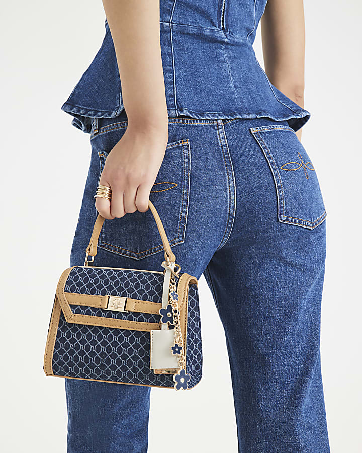 Blue Denim RI Monogram Mini Cross Body Bag