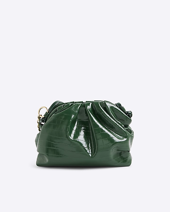 Green Chain Front Ruched Cross Body Bag