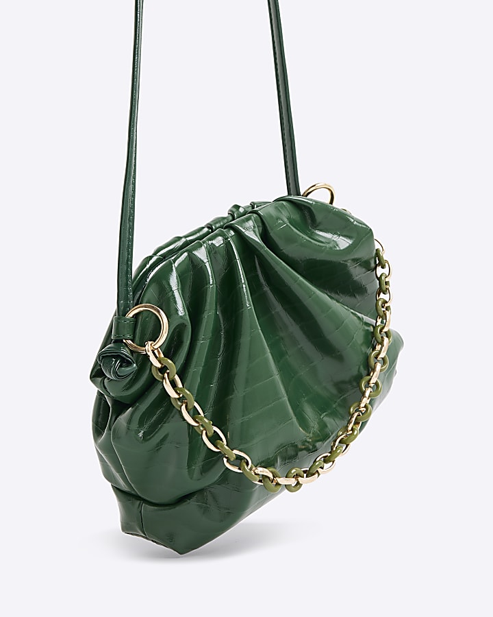 Green Chain Front Ruched Cross Body Bag