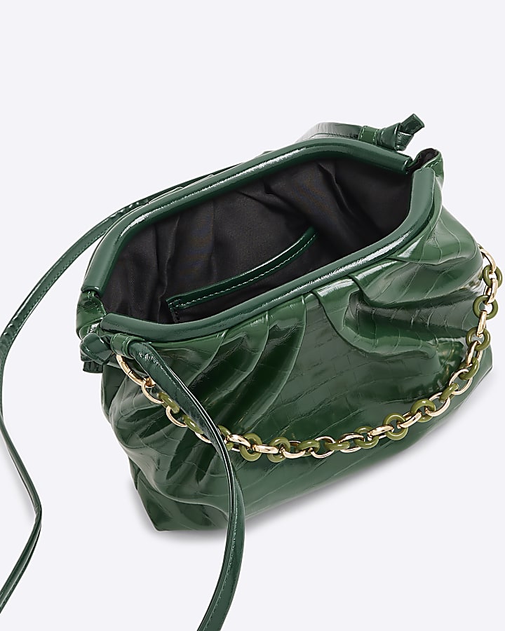 Green Chain Front Ruched Cross Body Bag
