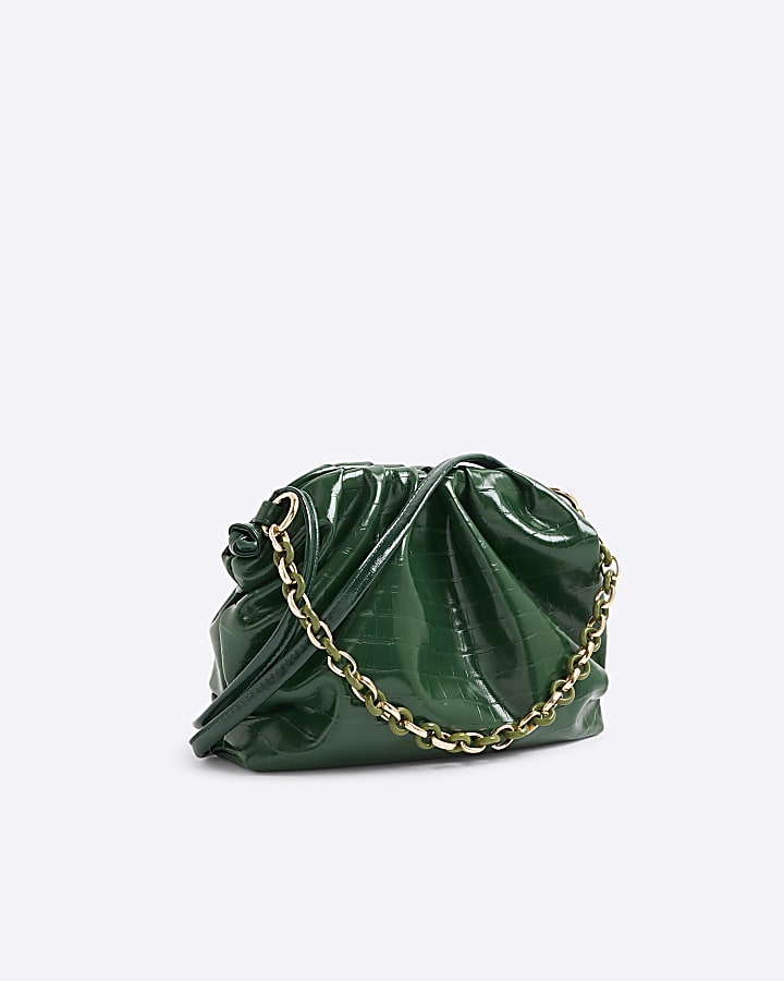 Green Chain Front Ruched Cross Body Bag