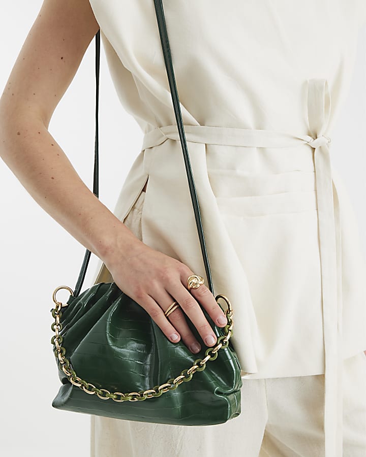 Green Chain Front Ruched Cross Body Bag