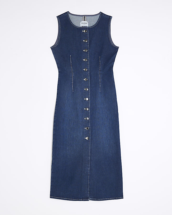Petite Denim Button Midi Dress