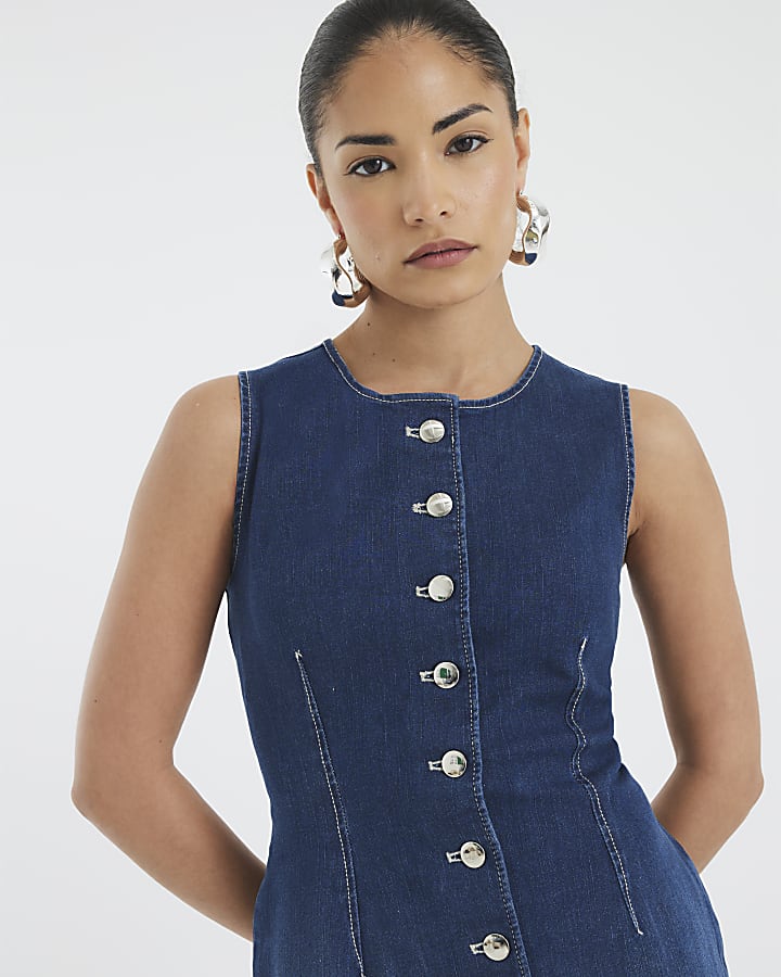 Petite Denim Button Midi Dress