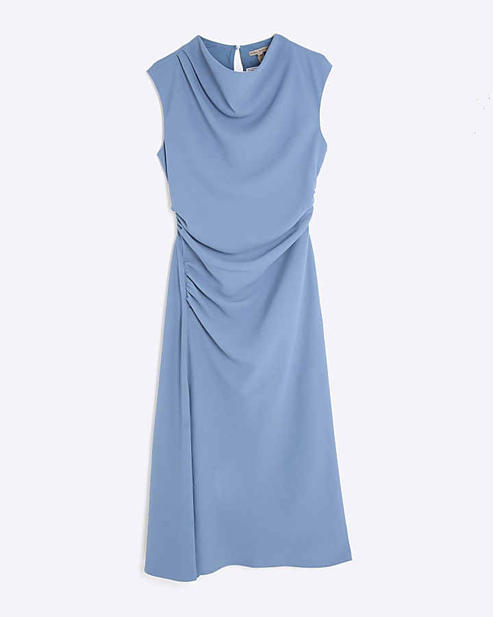 Petite Blue Cowl Neck Midi Dress