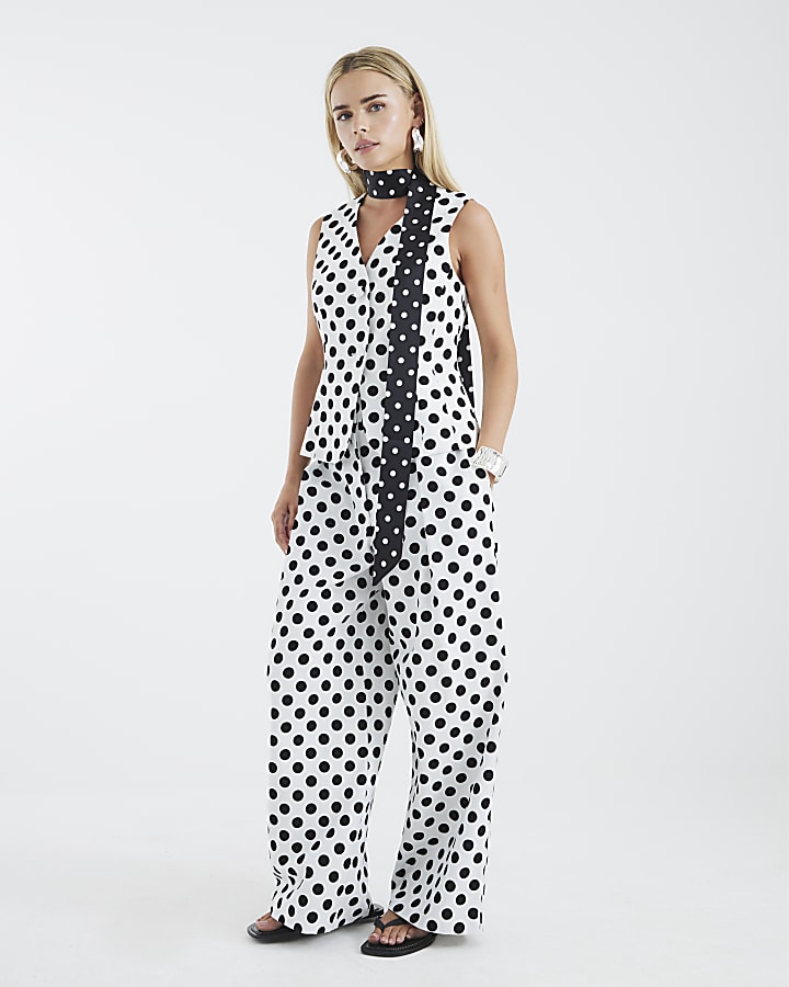 Petite White Polka Dot Linen Blend Waistcoat