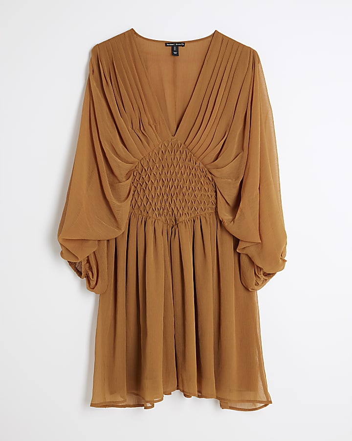Yellow Long Sleeve Smock Mini Dress