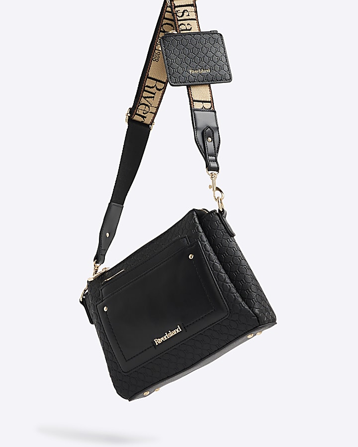 Black Pocket Front RI Monogram Cross Body Bag
