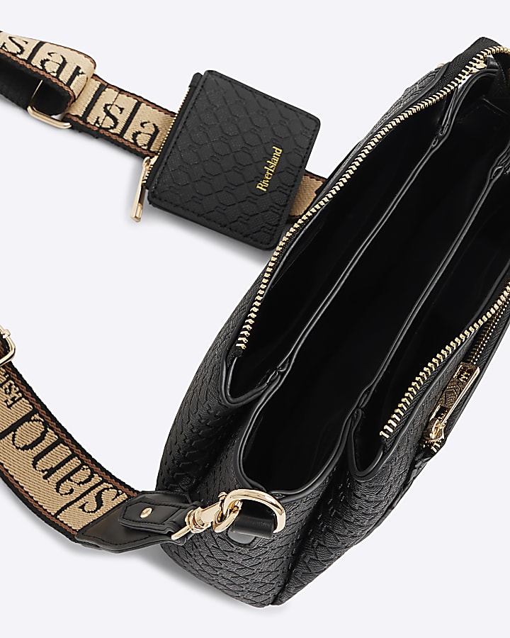 Black Pocket Front RI Monogram Cross Body Bag