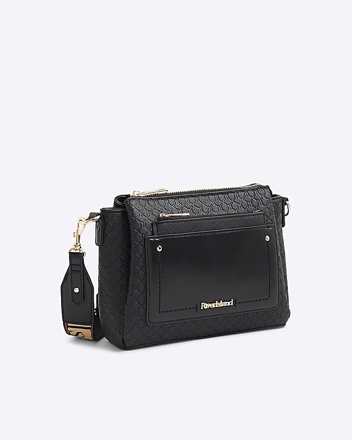 Black Pocket Front RI Monogram Cross Body Bag