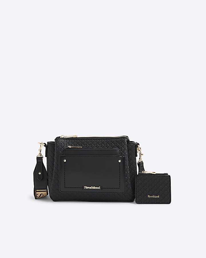 Black Pocket Front RI Monogram Cross Body Bag