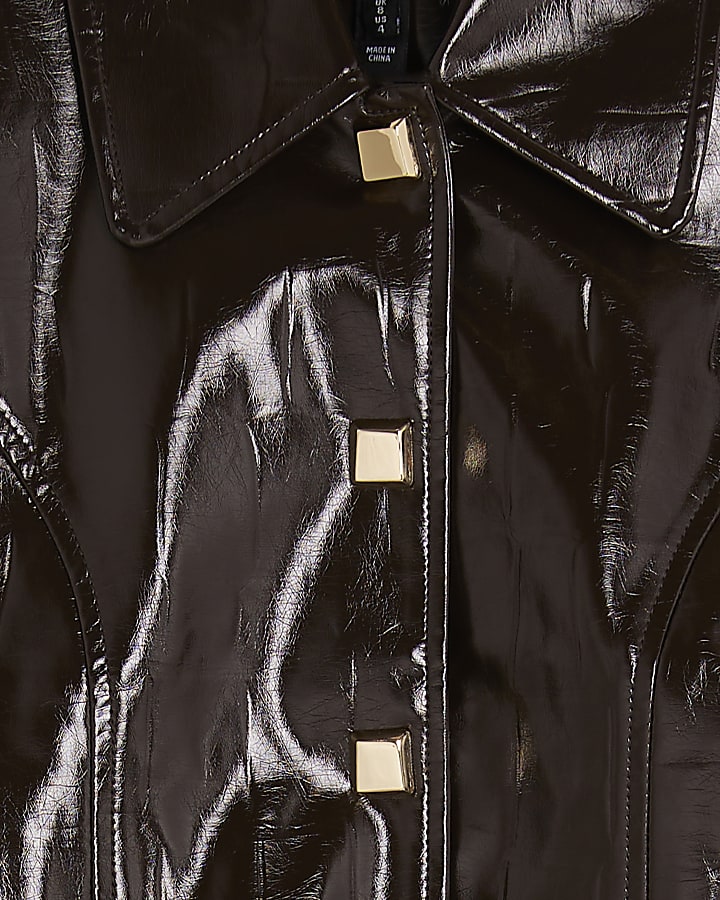 Brown faux leather croc Harrington Jacket