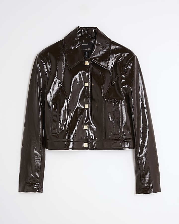 Brown faux leather croc Harrington Jacket
