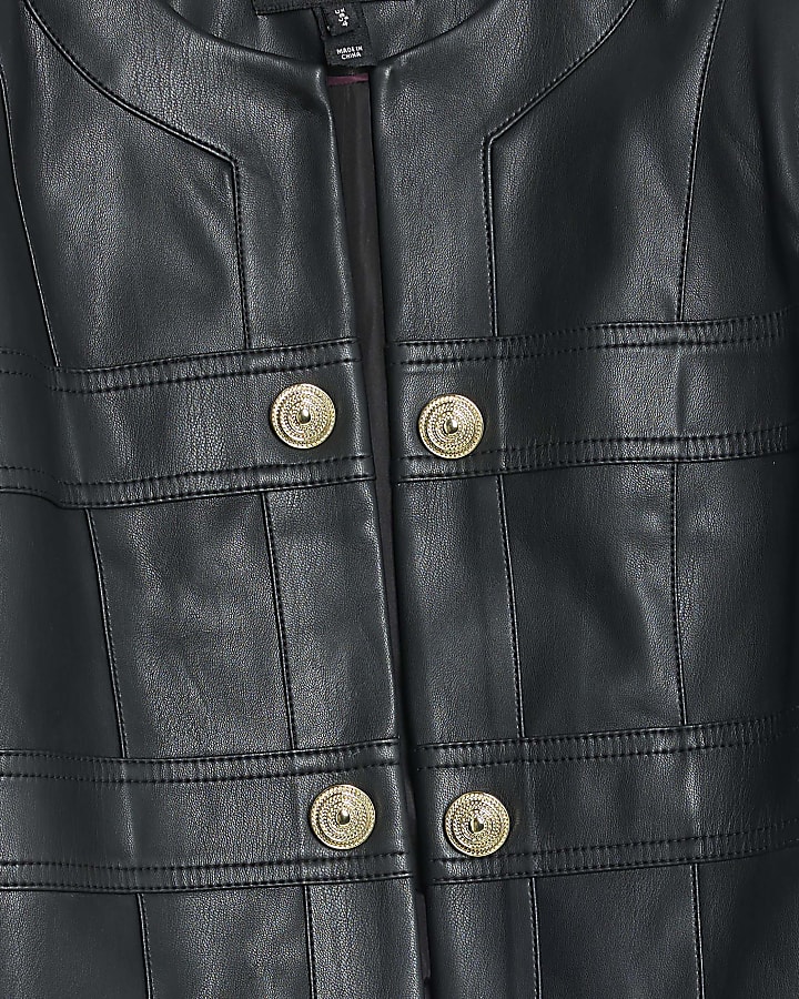Black Faux Leather Long Sleeve Jacket