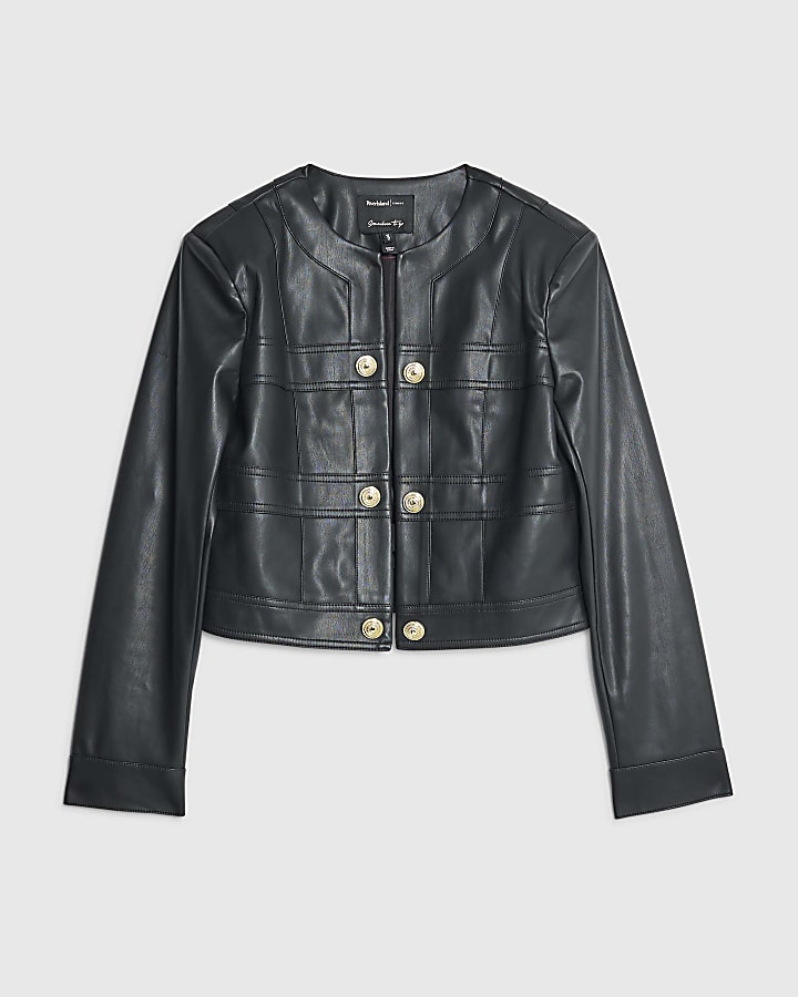 Black Faux Leather Long Sleeve Jacket