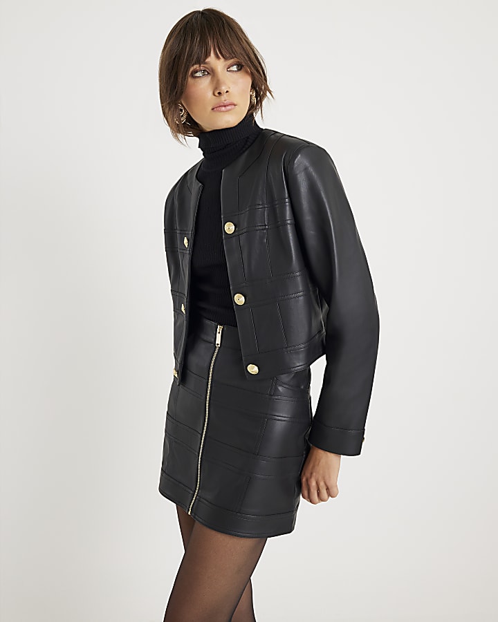 Black Faux Leather Long Sleeve Jacket
