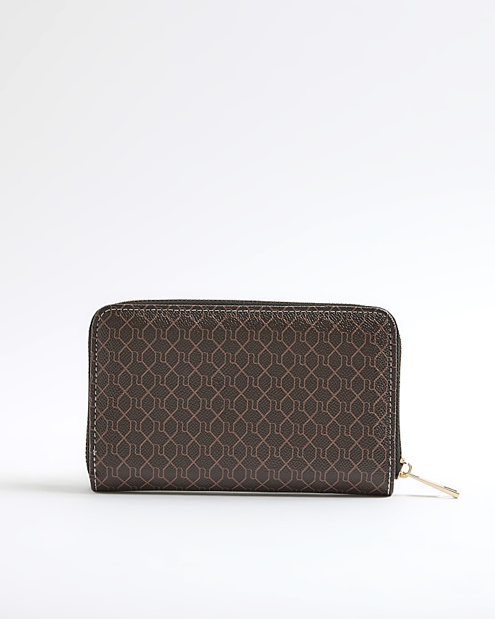 Pink RI Monogram Print Lock Front Purse