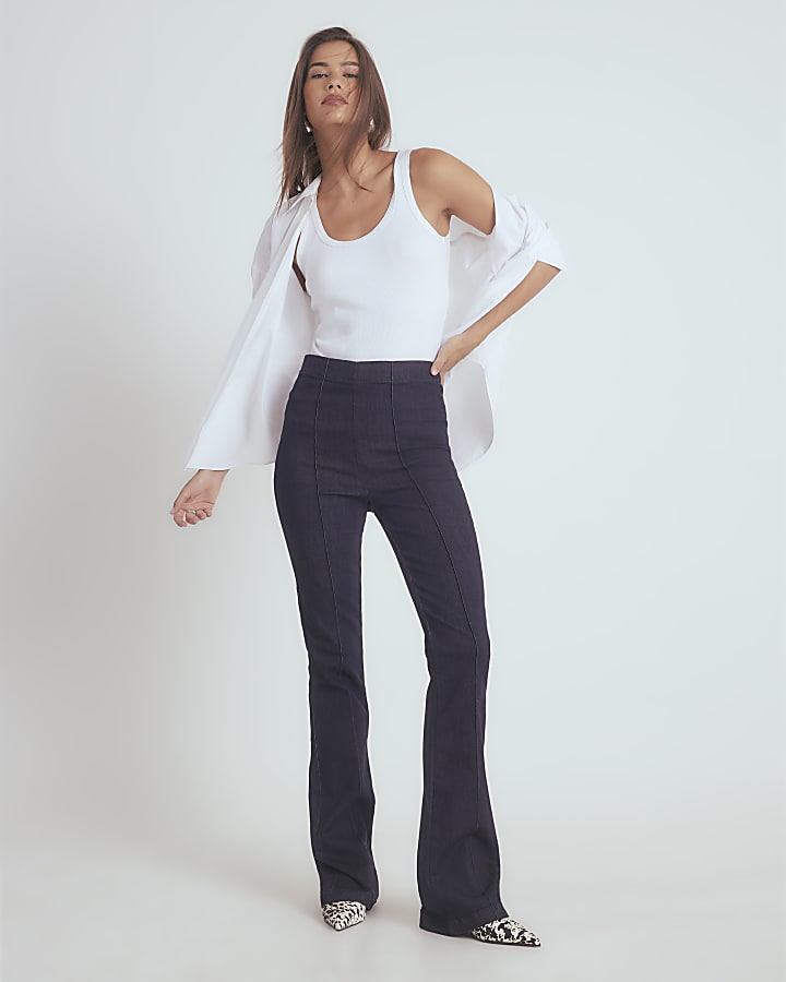 Blue Pull On Bootcut Jeans