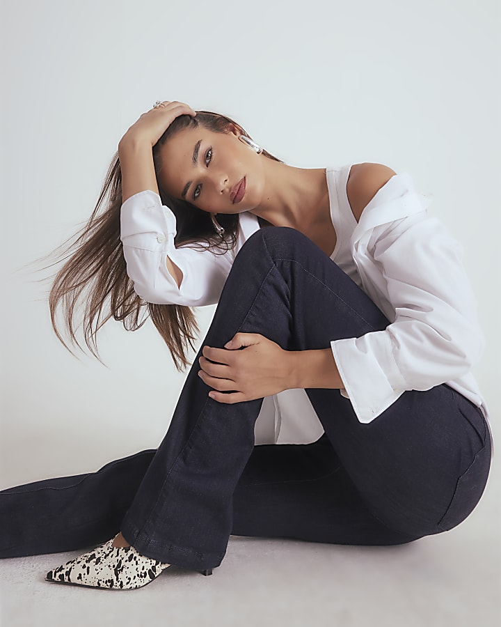 Blue Pull On Bootcut Jeans