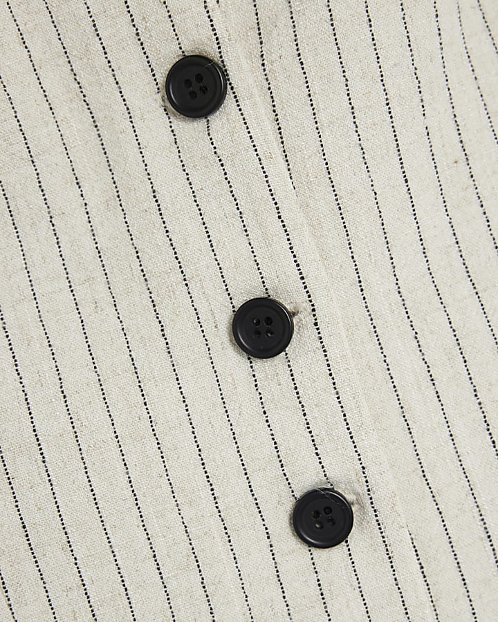 Stone Striped Linen Blend Waistcoat