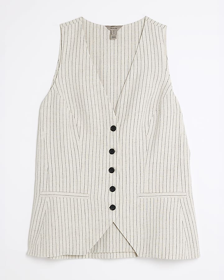 Stone Striped Linen Blend Waistcoat