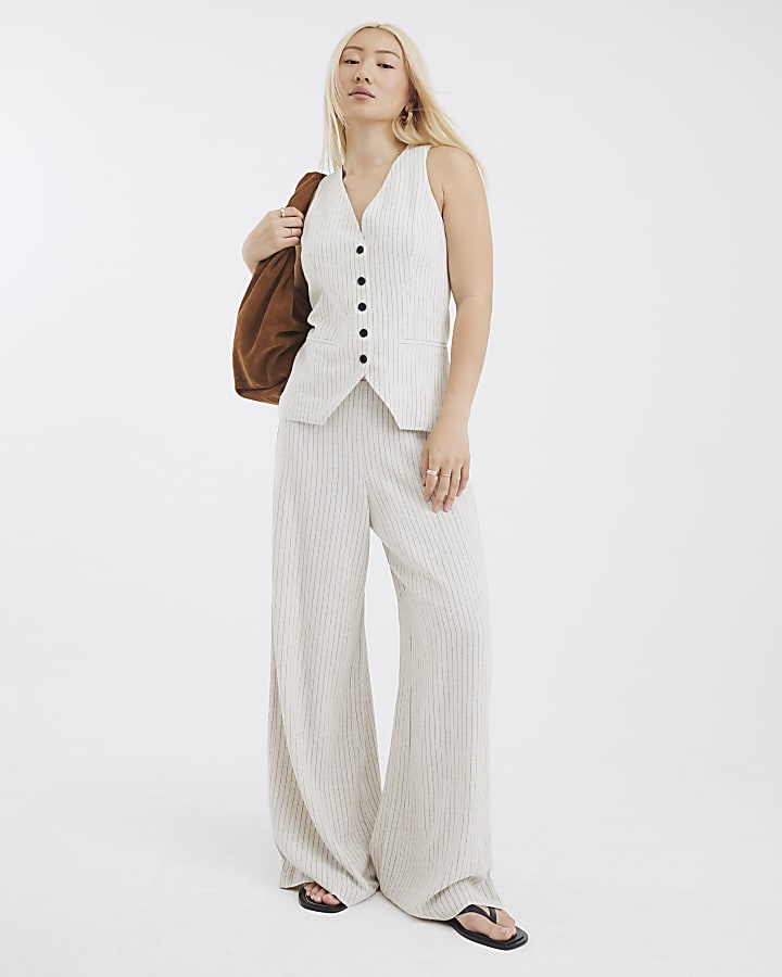 Stone Striped Linen Blend Waistcoat