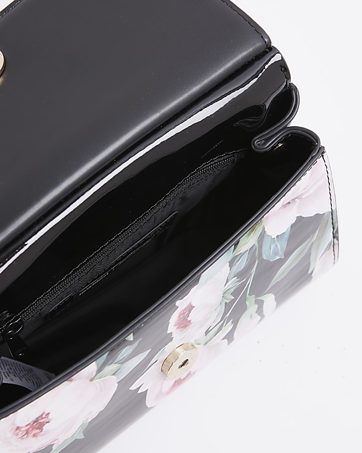 Black Floral Metal Handle Mini Tote Bag
