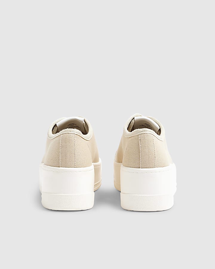 Cream Canvas Lace Up Trainers